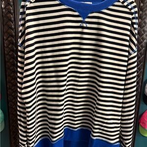 Striped Black and White Sweatshirt with Blue Trim